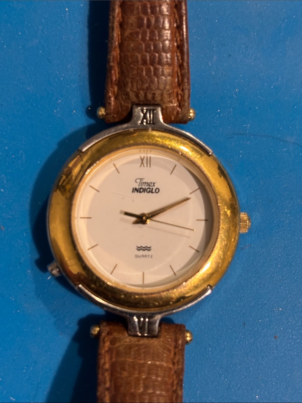 Timex Indiglo Women's Gold-Tone Watch with Brown Leather Strap